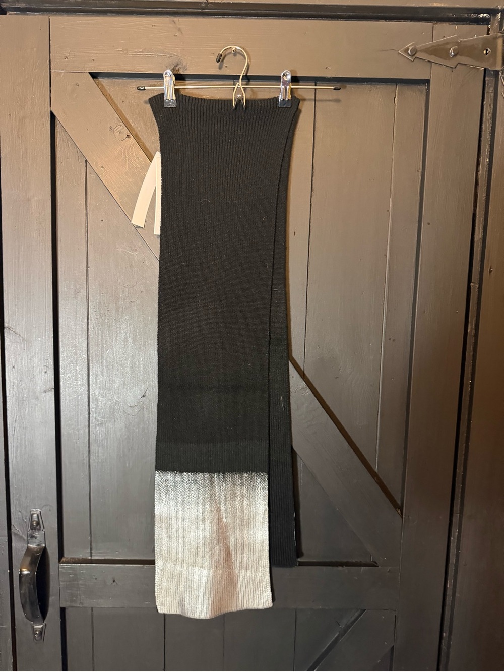 Aqua Black Ribbed Scarf with Silver Metallic Accent